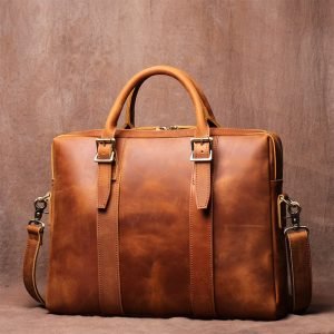 Vintage Leather Briefcase, Laptop Bag for Men