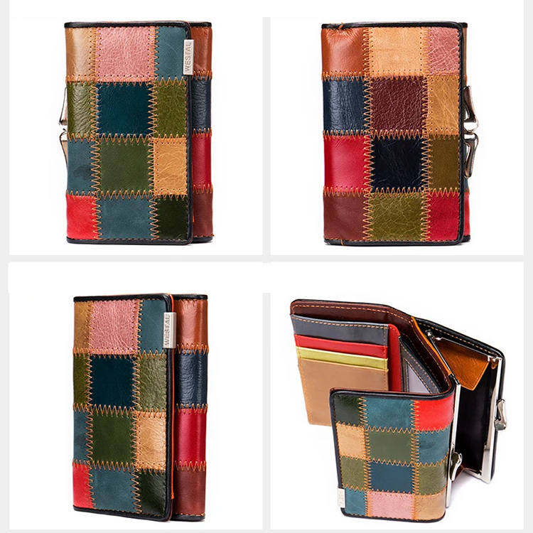 Cowhide Coin Purse for Ladies Leather Women Wallets with Patchwork Designer