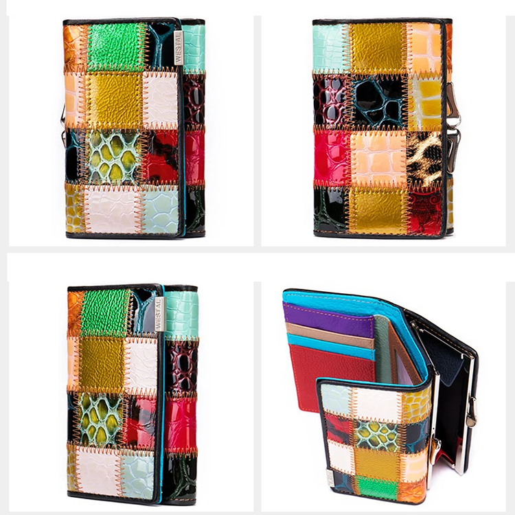 Cowhide Coin Purse for Ladies Leather Women Wallets with Patchwork Designer