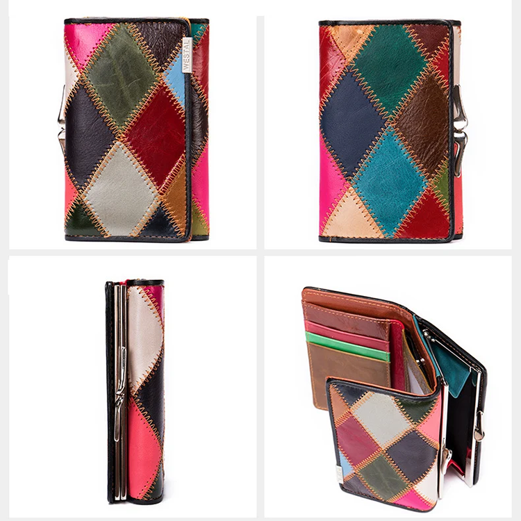 Cowhide Coin Purse for Ladies Leather Women Wallets with Patchwork Designer