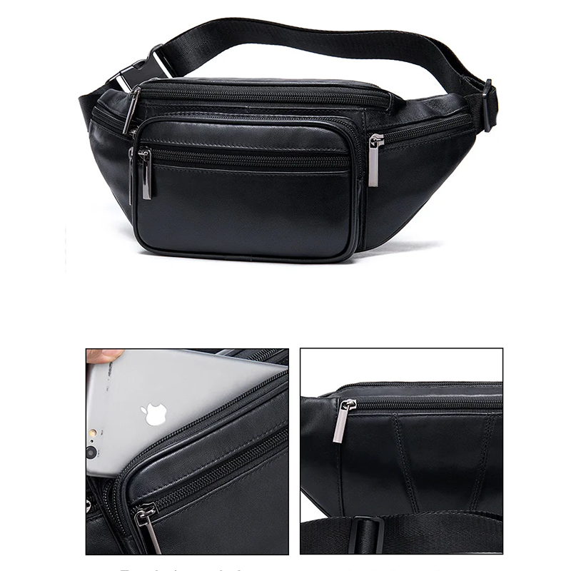 Genuine Leather Chest Bag Waist Bag for Women Men Riding Sport Fanny Pack