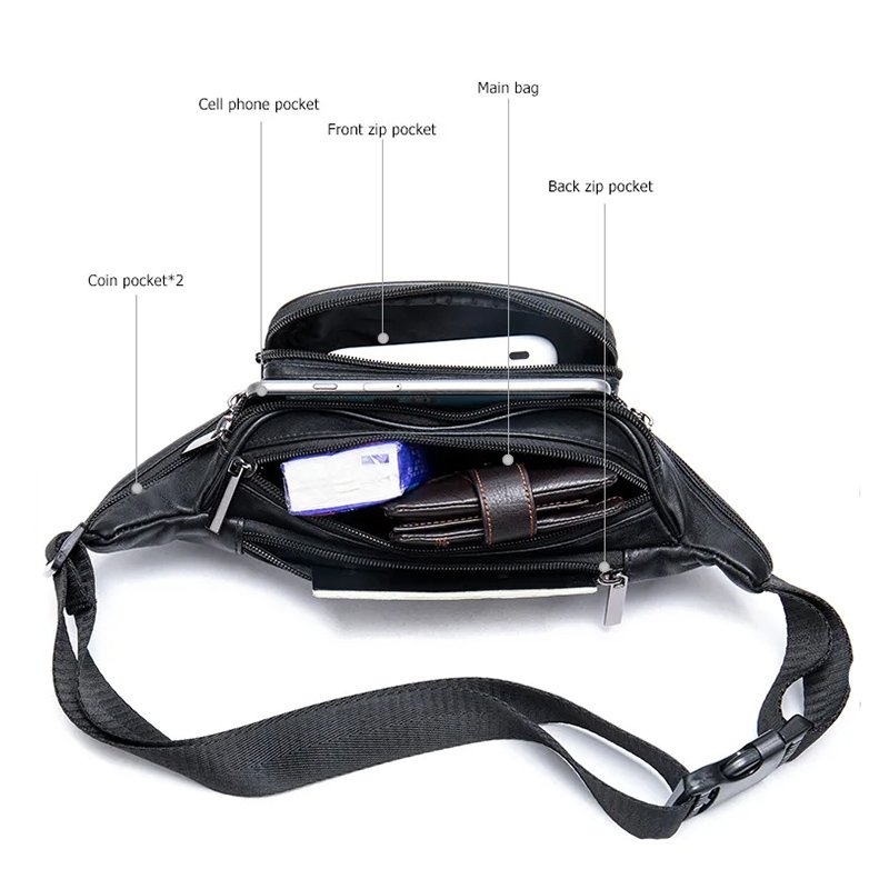 Genuine Leather Chest Bag Waist Bag for Women Men Riding Sport Fanny Pack
