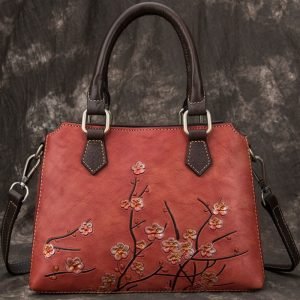 Genuine Leather Fashion Handbag for Lady Red Brown