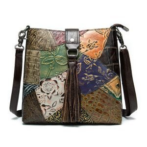 Leather Patchwork Sling Bag Shoulder Bag for Women