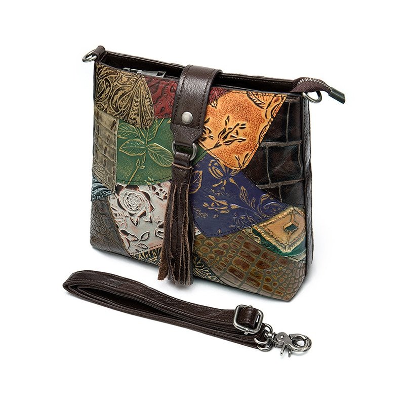 Leather Patchwork Sling Bag Shoulder Bag for Women
