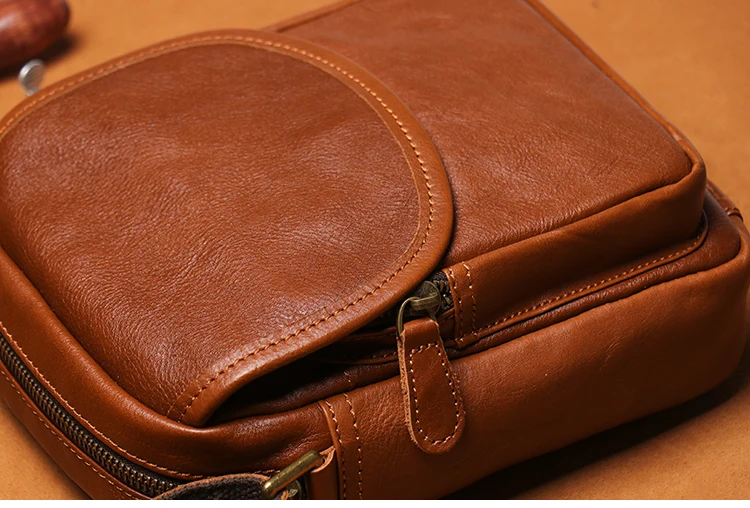 Leather Zipper Men's Shoulder Bag