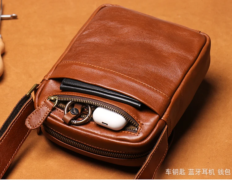 Leather Zipper Men's Shoulder Bag