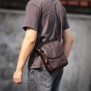 Leather Zipper Men's Shoulder Bag
