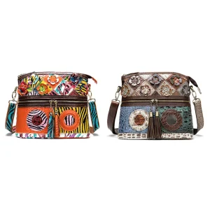 Retro Flower Women's Leather Shoulder / Crossbody Bag - National Style
