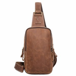Crazy Horse Cow Leather Chest Bag for Men Casual Outdoor