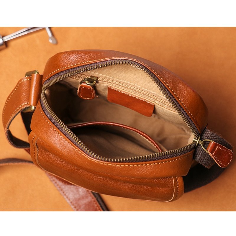 Leather Zipper Men's Shoulder Bag
