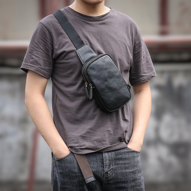 Genuine Leather Chest Bag Shoulder Bag Backpack for Men Casual