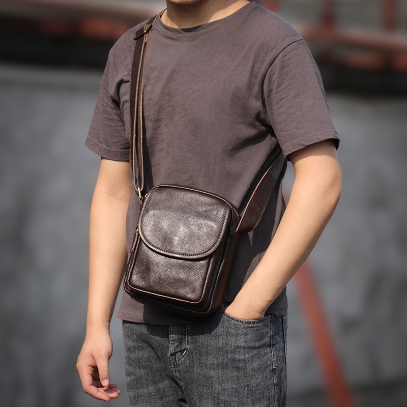 Leather Zipper Men's Shoulder Bag