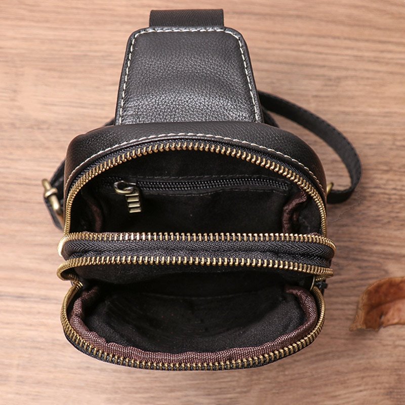 Genuine Leather Chest Bag Shoulder Bag Backpack for Men Casual