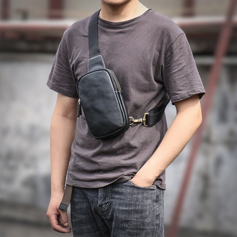 Genuine Leather Chest Bag Shoulder Bag Backpack for Men Casual