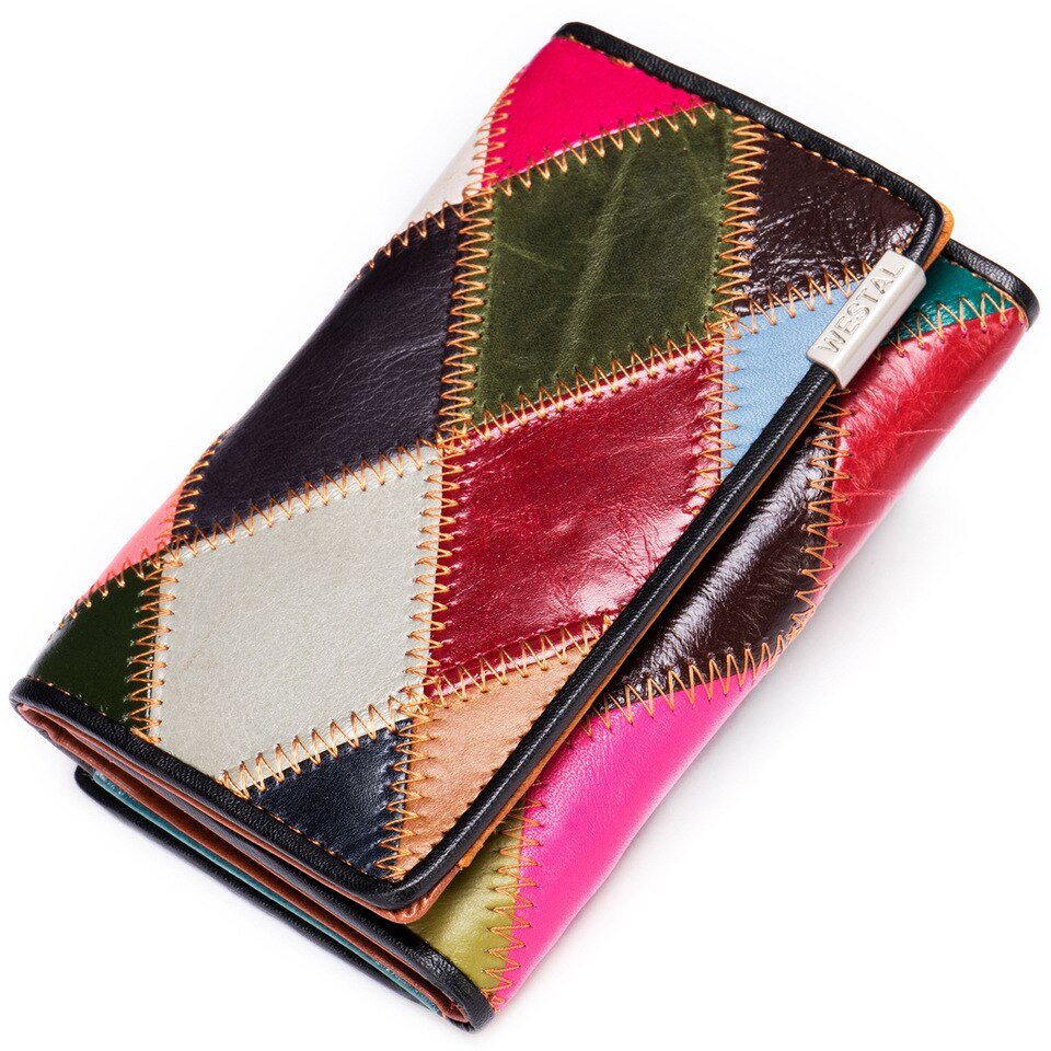 Cowhide Coin Purse for Ladies Leather Women Wallets with Patchwork Designer