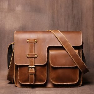 Leather Crossbody Bag, Casual Office Messenger Bag for Men