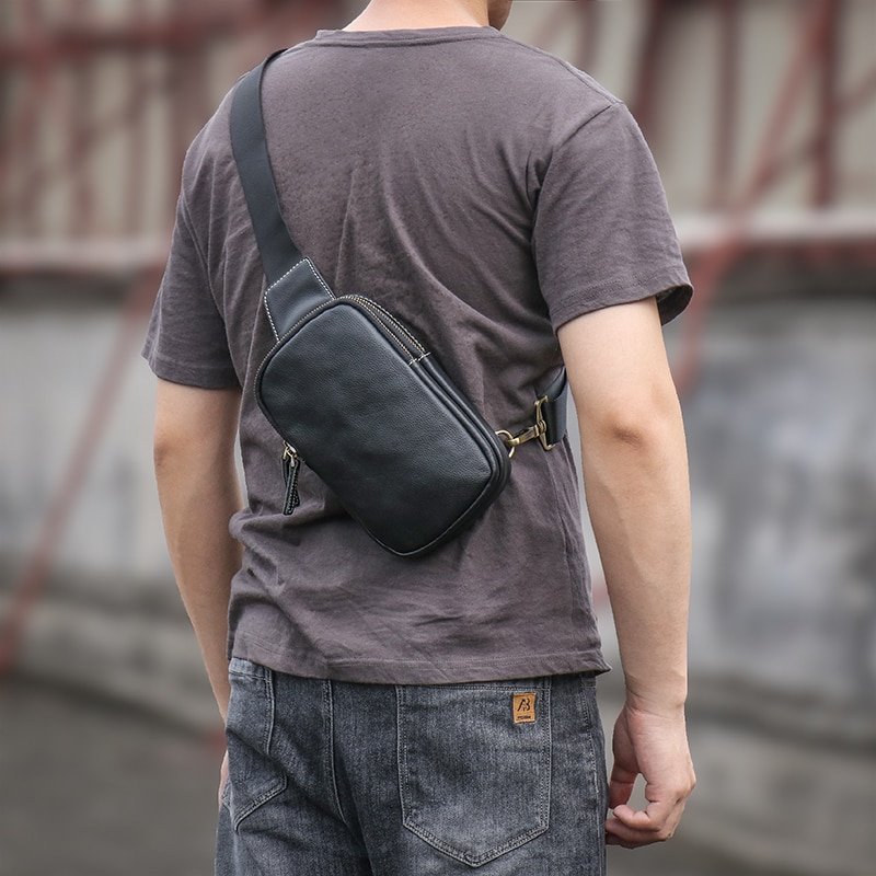 Genuine Leather Chest Bag Shoulder Bag Backpack for Men Casual