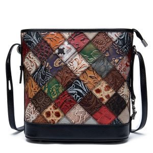Fashion Patchwork Shoulder Bucket Bag for Women