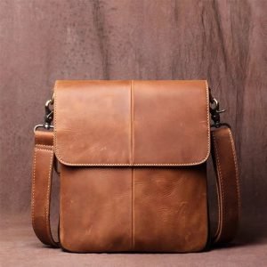 Genuine Leather Expandable Shoulder Bag for Men