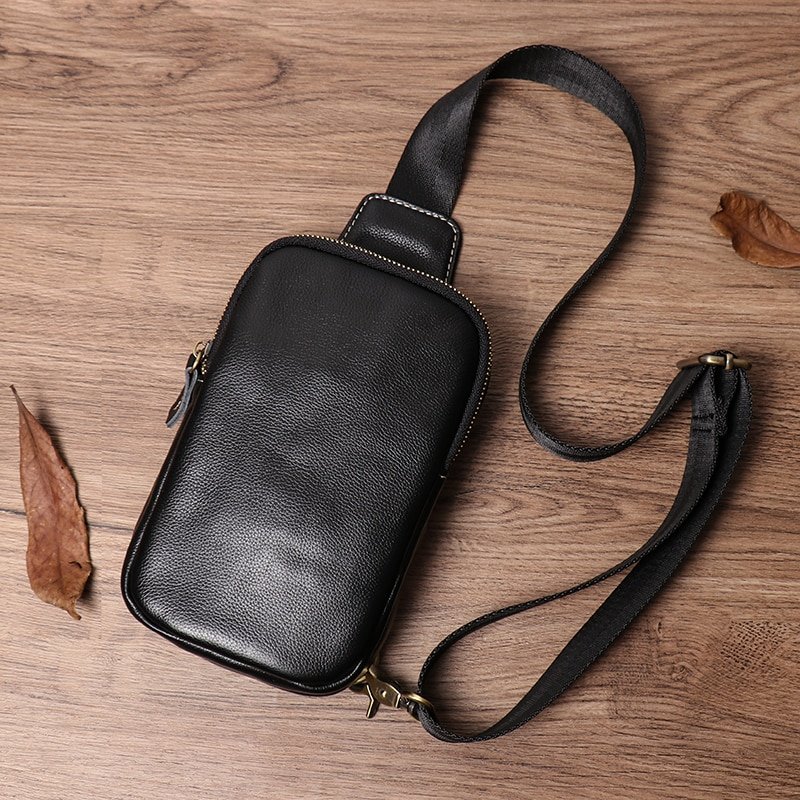 Genuine Leather Chest Bag Shoulder Bag Backpack for Men Casual