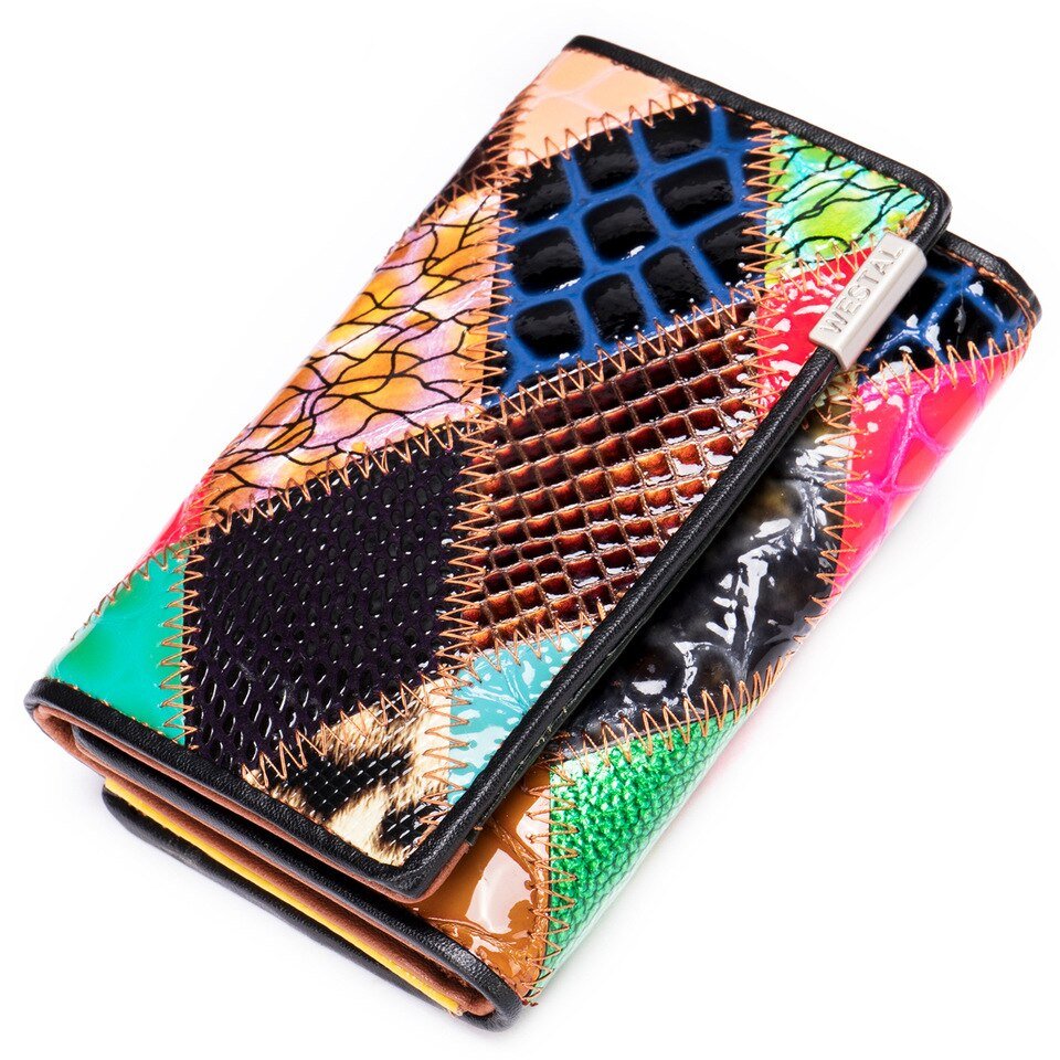 Cowhide Coin Purse for Ladies Leather Women Wallets with Patchwork Designer