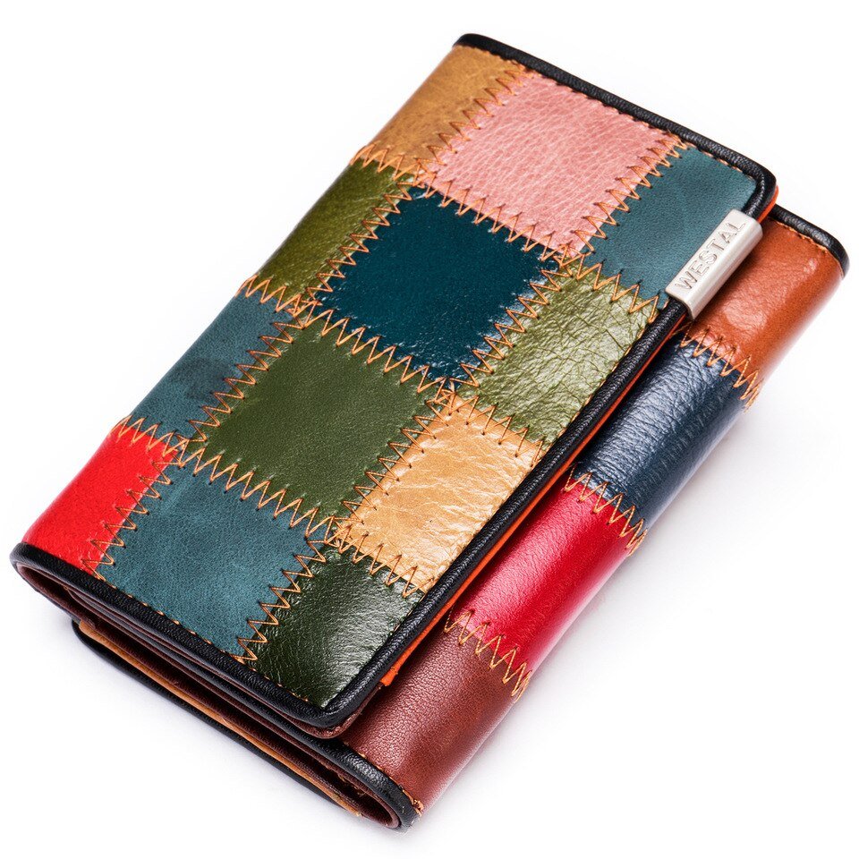 Cowhide Coin Purse for Ladies Leather Women Wallets with Patchwork Designer