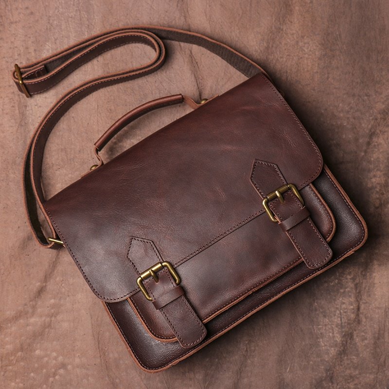 Genuine Leather Vintage Handbag, Crossbody Bag For Men