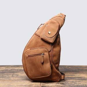 Crazy Horse Leather Chest Bag Shoulder Bag for Men for 9.7-inch iPad