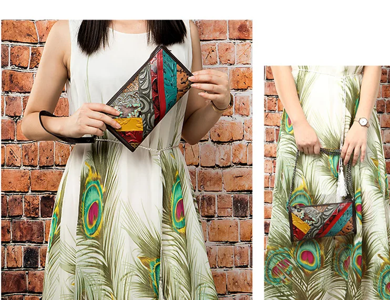 Women's Long Wallet Clutch Bag with Strap Bohemian Style