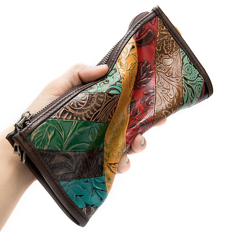 Women's Long Wallet Clutch Bag with Strap Bohemian Style