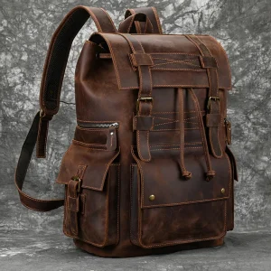 Leather Backpack For Men Male Travel Backpack 17 Inch Laptop Bag